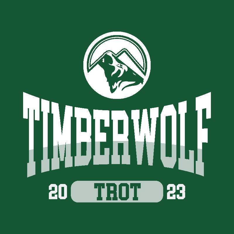 the Timberwolf Trot Fun Run logo features the wolf mascot in green